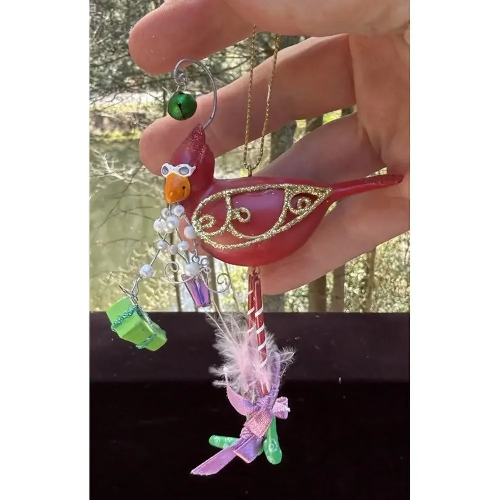 Vintage Katherines Collection Dangle Leg Red Bird Christmas Ornament Rare! -K2